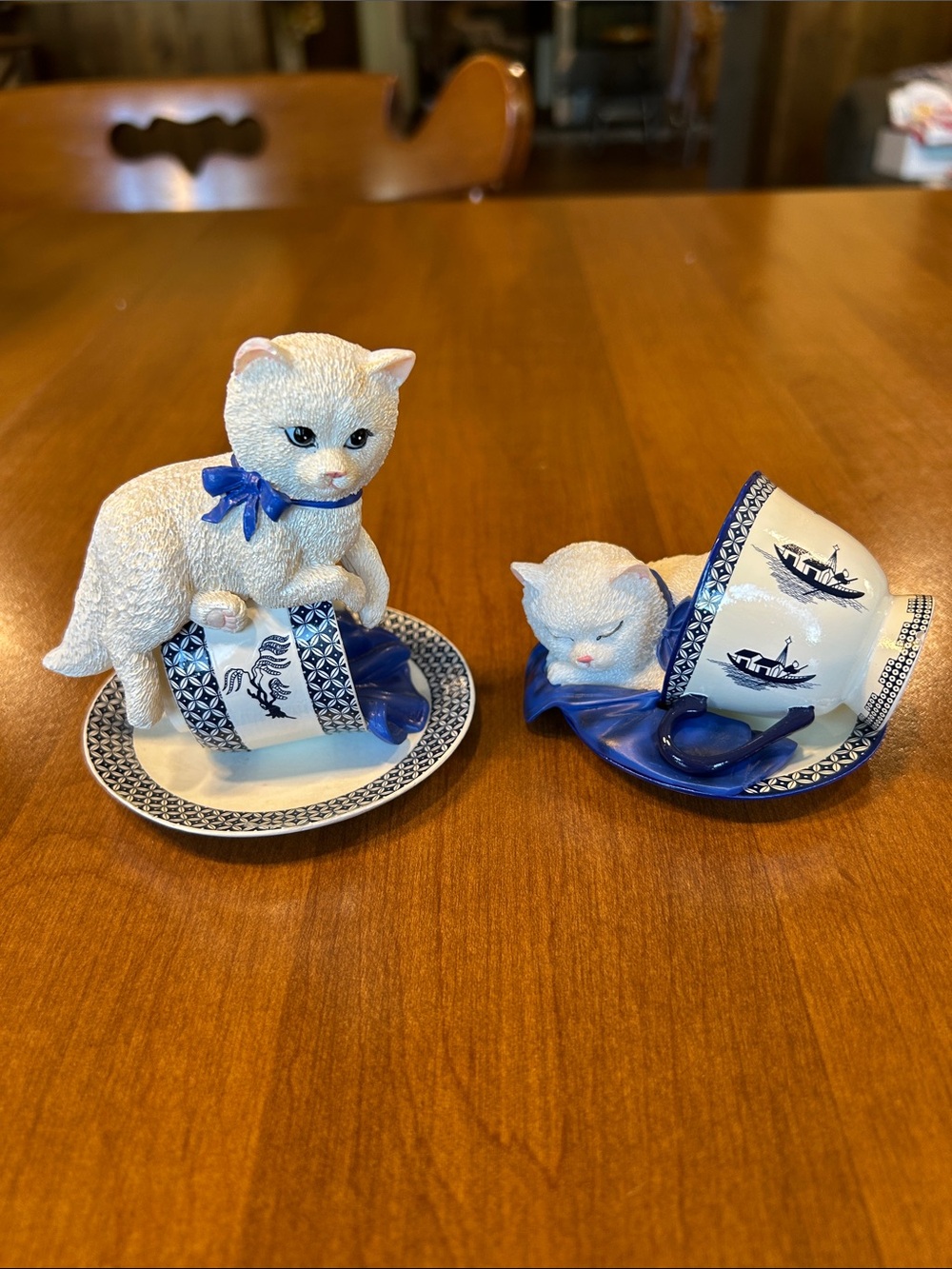 Poised Purr-fection Blue & White Cat Teacup Figurines